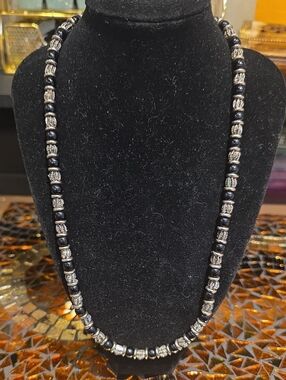 Source Unknown Black and Silver Beaded Necklace - Women Jewelry